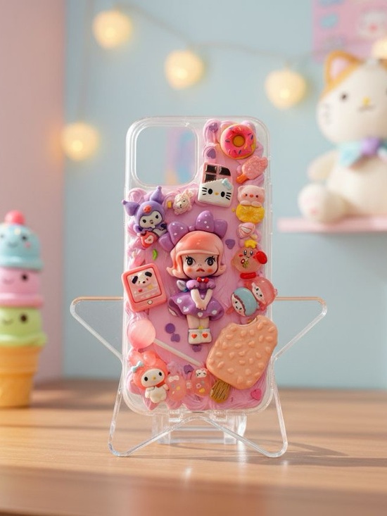 Accessories - Handmade Cute Kawaii Girl ice cream 🍨 Character Phone Case with Pink Accents